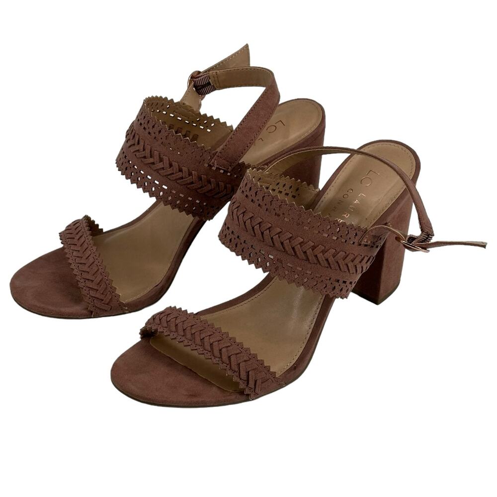 Lauren Conrad Sandals Womens 9.5M Mauve Streusel Slingback Laser Cut‎ Block Heel